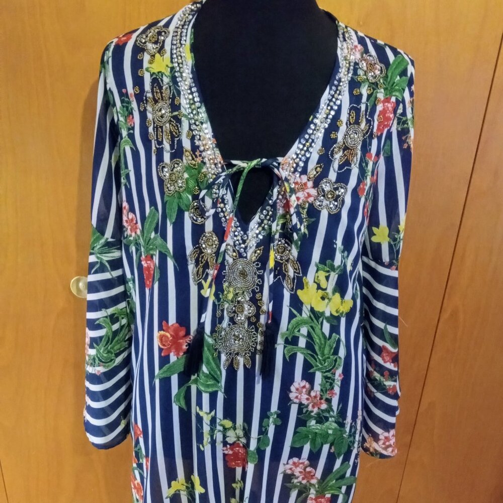 Violet Sky Embroidered Semi Sheer Tunic Top/ Bathing Suit Cover Up